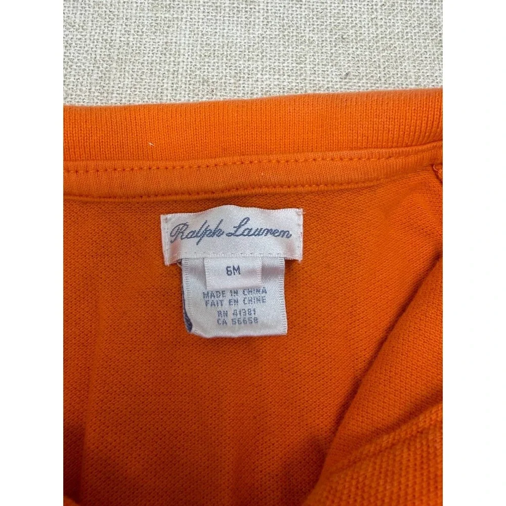 Ralph‎ Lauren Baby Boy Orange Polo Romper Long Sleeve Size 6M Excellent